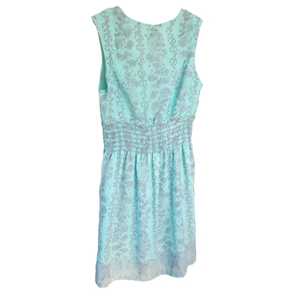 AVENTURA Sz S Aqua Blue Grey Sleeveless Babydoll Mini Dress Y2k Feminine Pockets - Picture 2 of 11